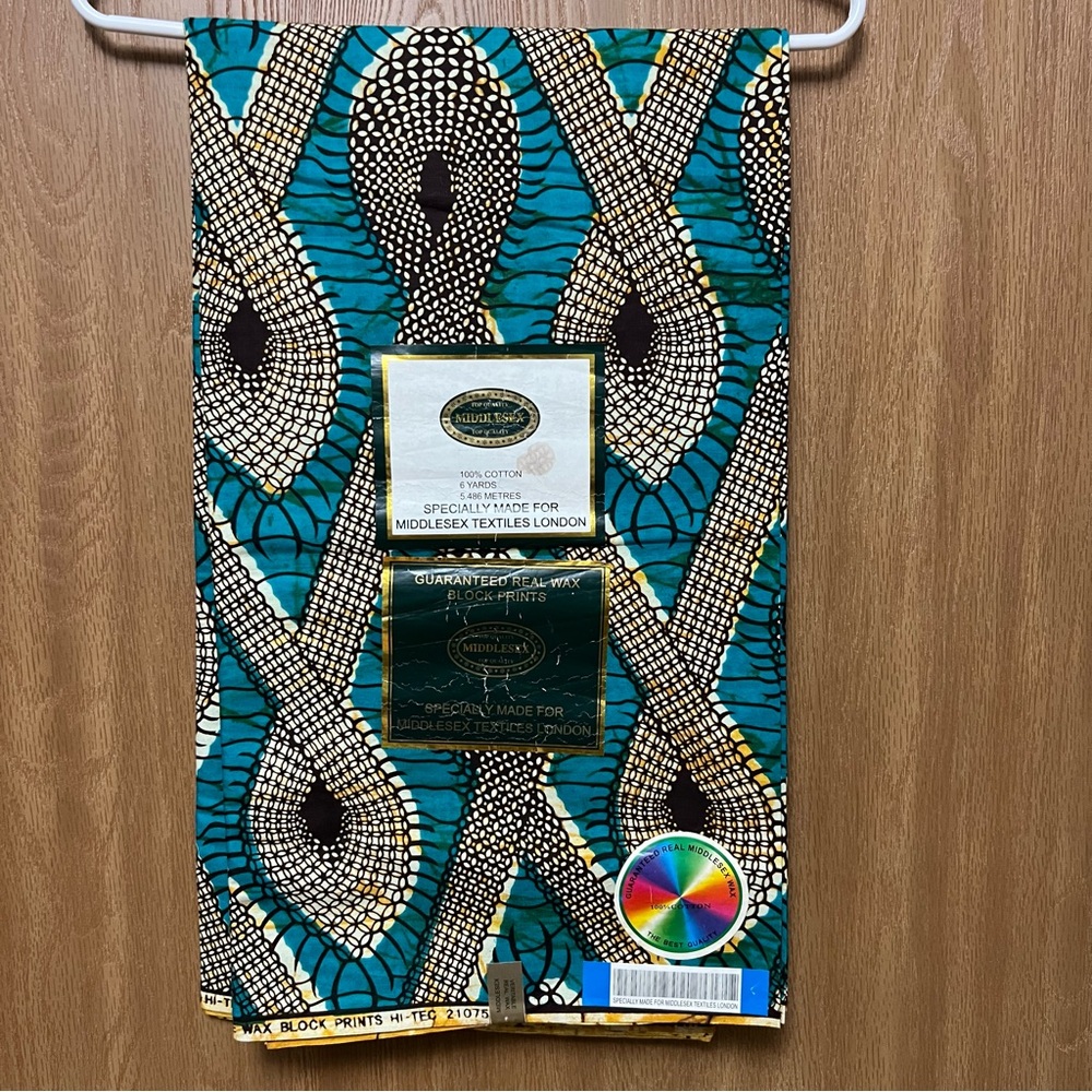 Teal and Black Wax Print Fabric